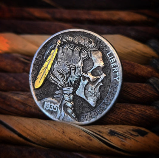 1935 Golden Feather Skull Nickel