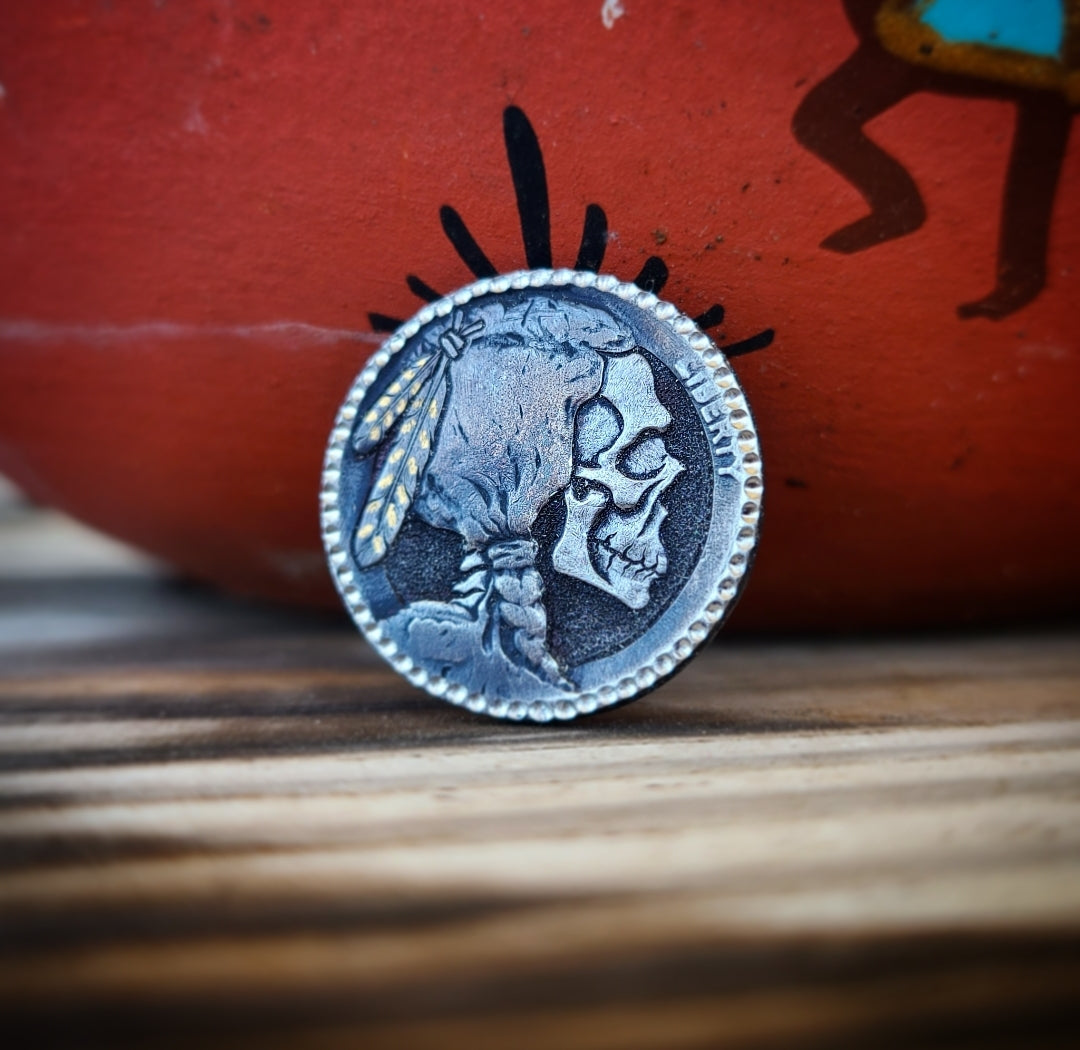 Hawk Feather Skull Buffalo Nickel