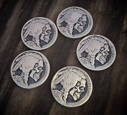 Skull Buffalo Nickel - 5 Pack